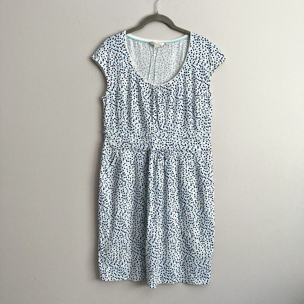 Boden Womens Dress Size 10 PETITE White Blue Polka Dot Modal Cotton Business